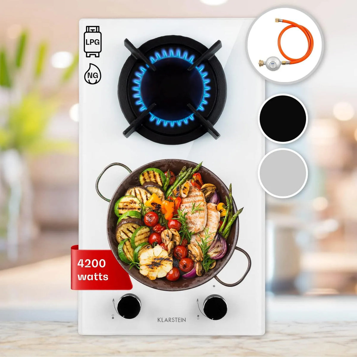 Klarstein Goldflame, largeur 30 cm, 2 brûleurs, Plan de cuisson à gaz encastrable, Brûleur en laiton, Gaz naturel, Propane, Valves de sécurité