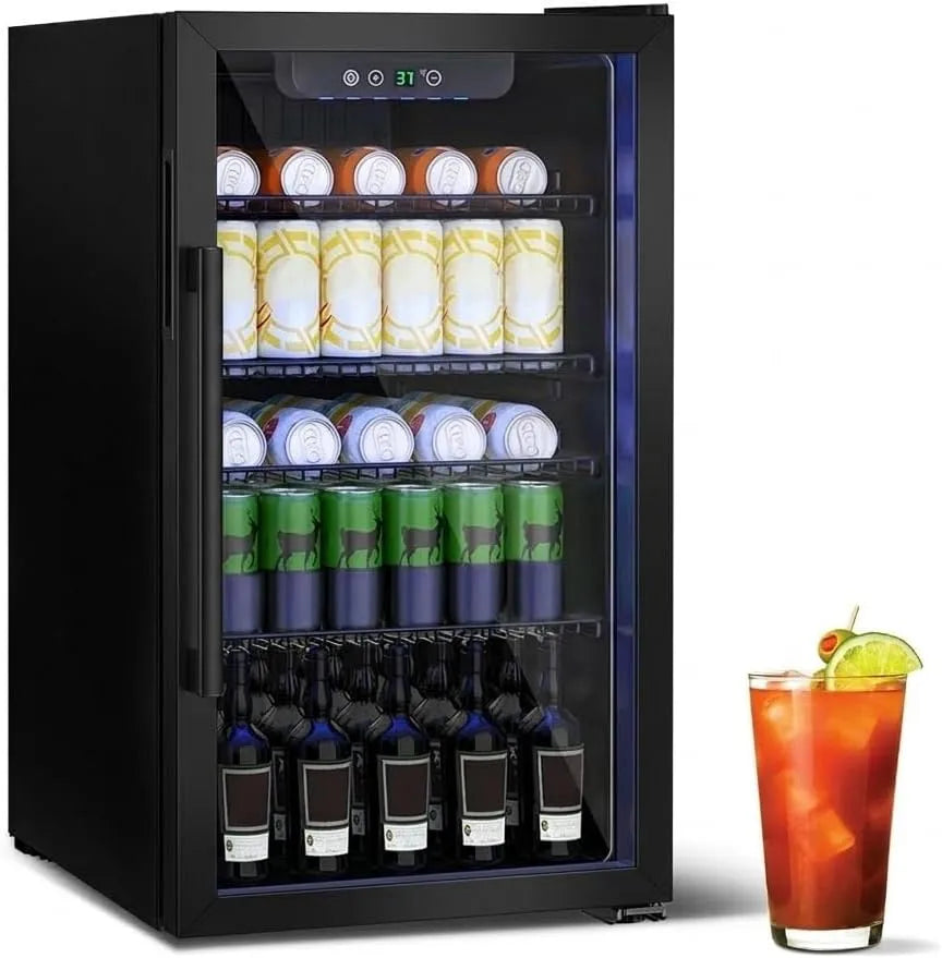 Réfrigérateur, Mini 80L, Autonome pour Boissons de 115 Canettes avec Porte transparent, capacité 80L, finition noire