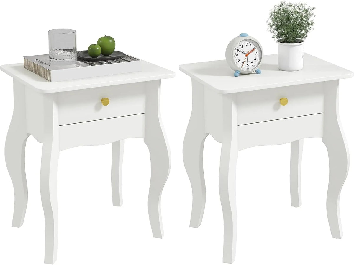Homcom canapé, dimensions 45 x 35 x 55 cm, Bout de avec Pieds courbés, Chambre, Lot de 2 Tables d'appoint, Table Basse pour Salon, finition blanche