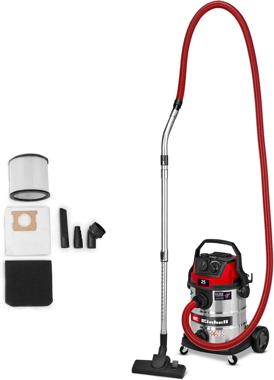 Einhell aspirateur TC-VC 2580 SACL, 1 100 W, cuve 25 l, capacité d'asp. 200 mbar, eaux et poussières, Classe de Filtration L, Filtre HEPA
