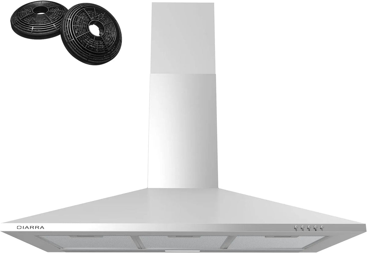 CIARRA hotte aspirante ASS9201, 90 cm classe énergétique A++, 370m³/h, Filtres à Charbon INCLUS, Recyclage ou Evacuation, Cheminée Extensible, Inox