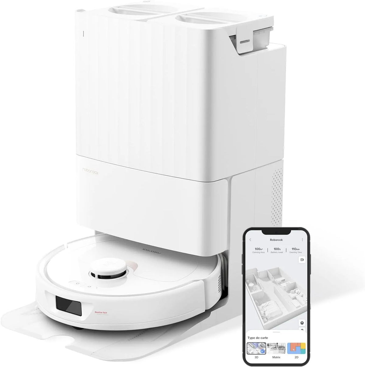 Roborock aspirateur 5500, Cartographie 3D, Qrevo Robot Laveur avec Station, Pa, Fonctions automatiques Vidage, Lavage, Séchage, Remplissage
