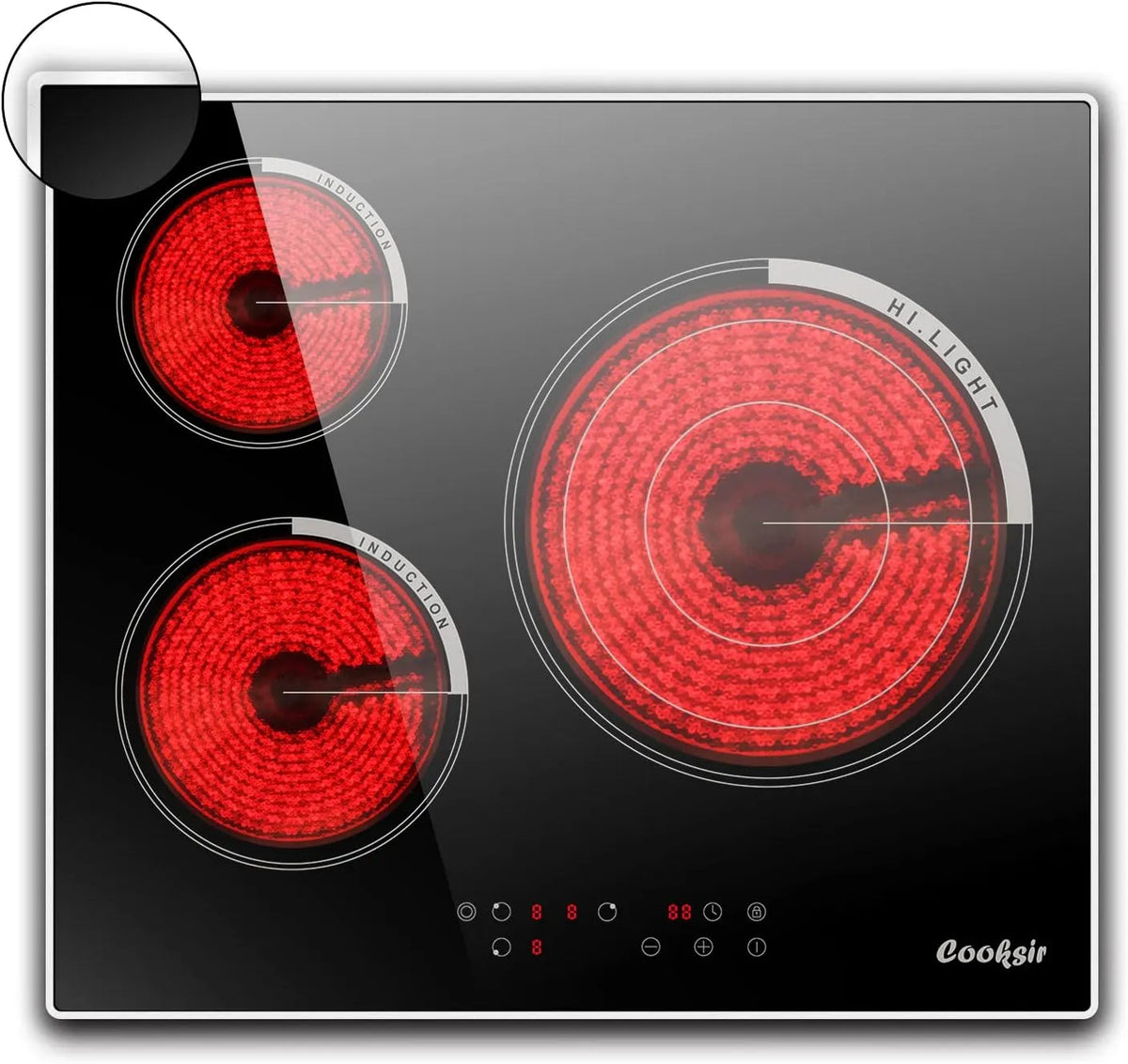 Table de cuisson, Vitrocéramique 3 Feux, puissance 5700W, Plaque électrique Encastrable 60CM, tension 240V, Zone à Triple Anneau, Minuterie