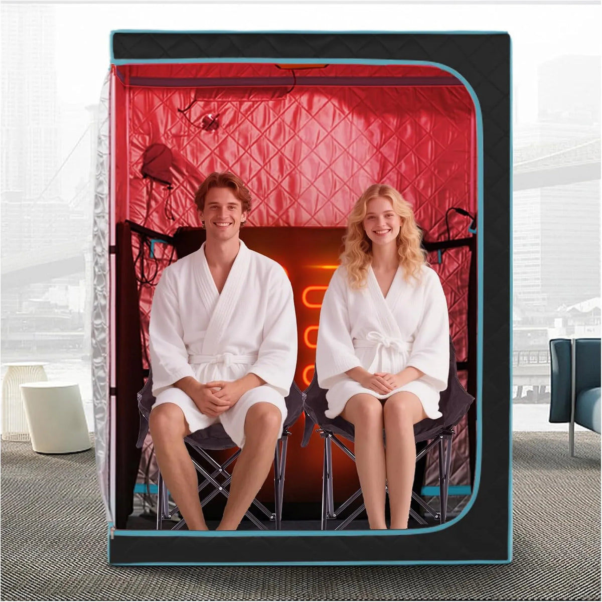 Sauna infrarouge portable à spectre complet pour 2 personnes ZONEMEL Grand, chauffage de 1600 W, 3 panneaux de carbone, chaleur sèche