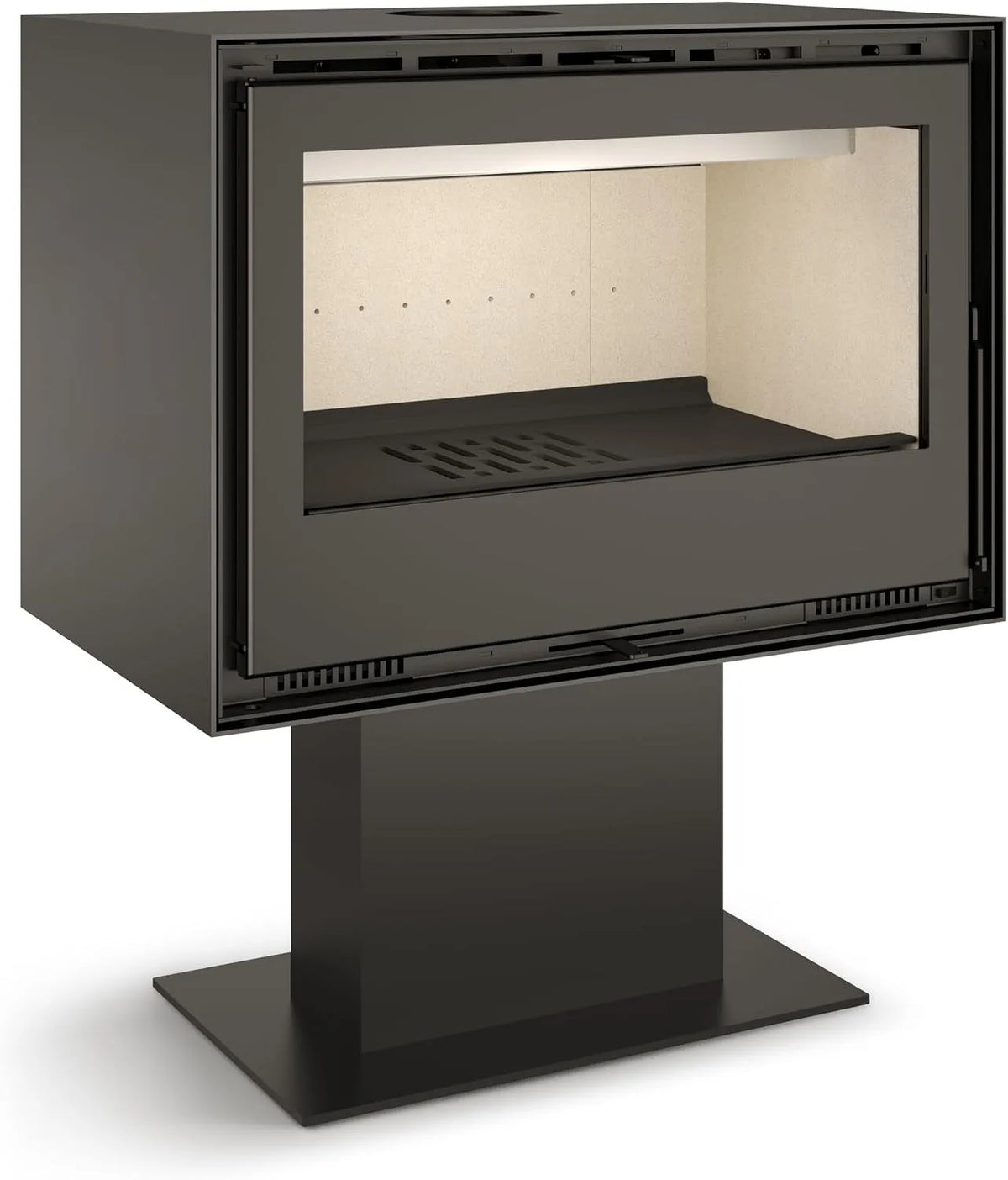 Poêle à bois JÚCAR 80 TJ, avec 2 Ventilateurs Tangentiels Verre Céramique Propre et Chauffage Efficace Haute Performance, avec Pied Central de 7,4 kW