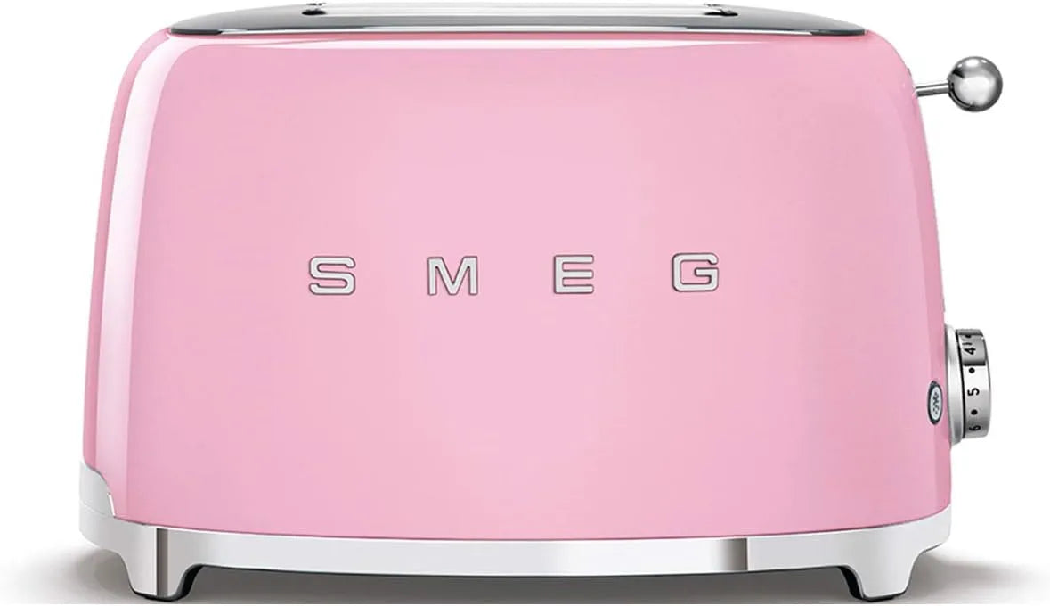 Smeg grille-pain TSF01PKEU, puissance 950 W, 6 Niveaux de Brunissage, Décongélation et Bagel, Ramasse Miettes, 2 Fentes 36 mm, 2 Tranches, Rose