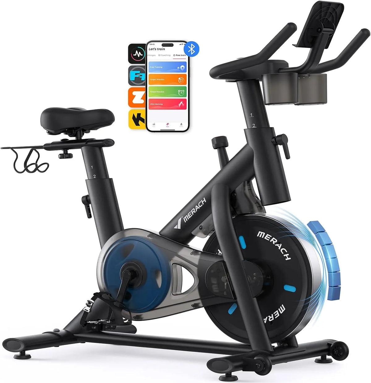 Vélo MERACH, d'Appartement pour la Maison, Écran LED, pour Entraînement Cardio, Capacité Max 136KG, Siège Confortable, App Exclusive