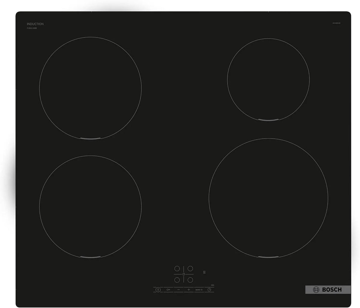 Bosch plaque de cuisson PKK611BB8E, Puissance 5700 W, Série 4, électrique, largeur 60 cm, finition noire, 3 foyers