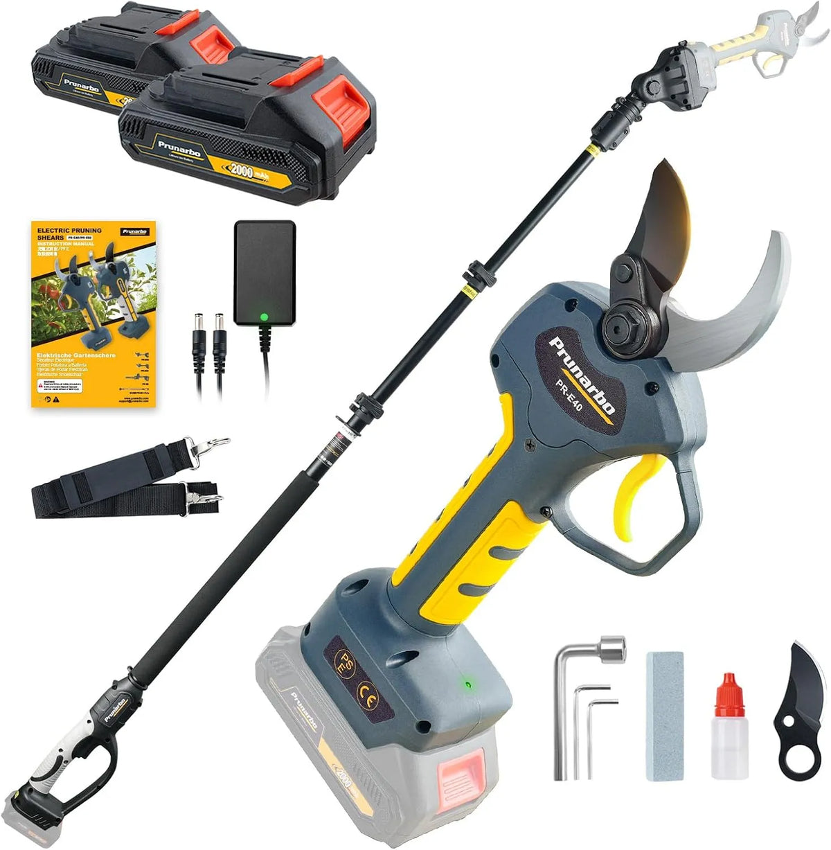 Makita modèle 1.5-2.8M PR-E40-Set, Sans Fil 40 mm, avec Perche 2 Batterie 2Ah Coupe Branche Télescopique Extensible, Compatible avec 18V Batterie