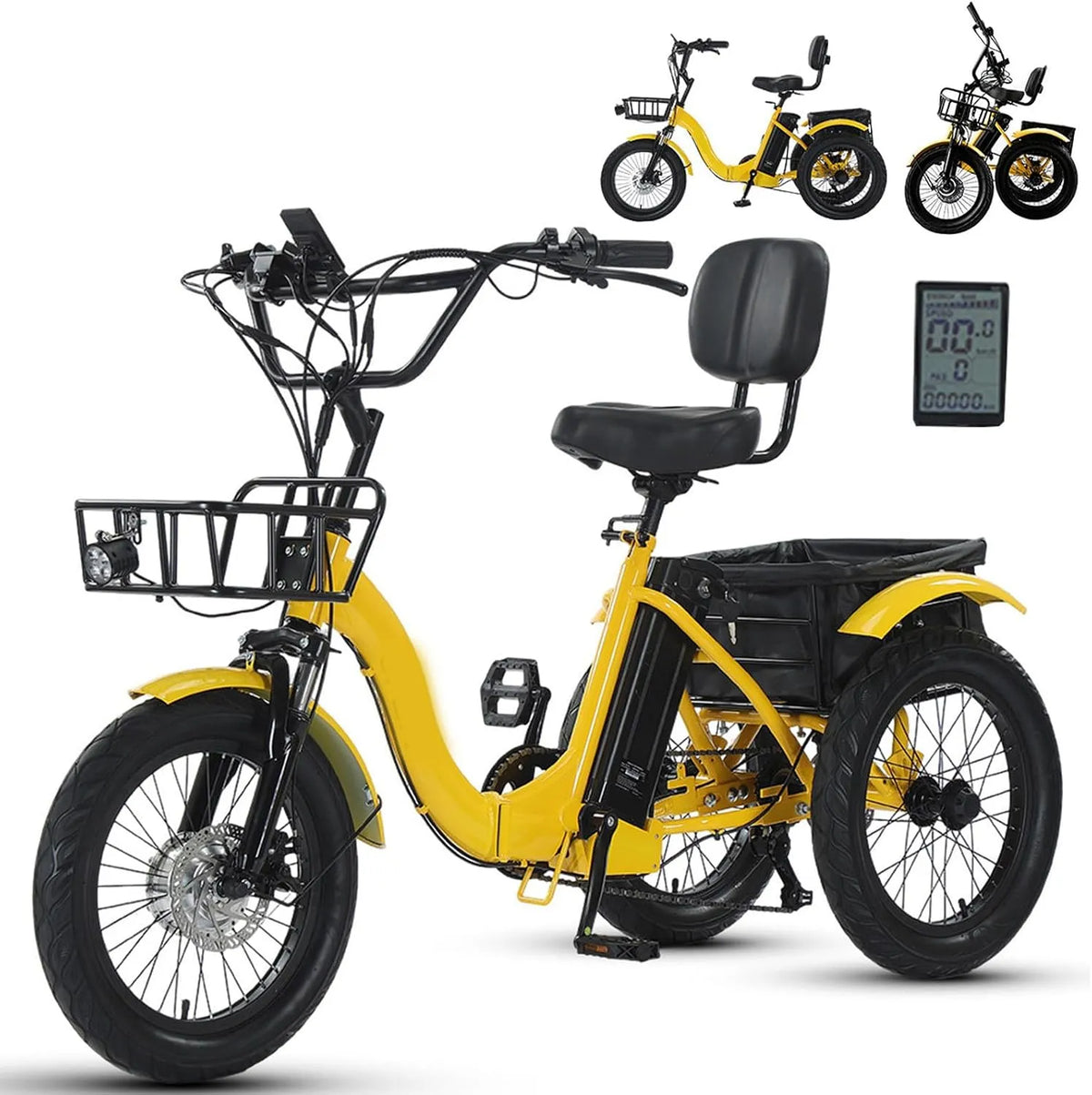 Vélo électrique, Tricycle électrique 7 niveaux de vitesse 48 V 13 Ah, Pneus Larges 18' X 3.0, Autonomie De 44 Km, Pliable pour Adultes