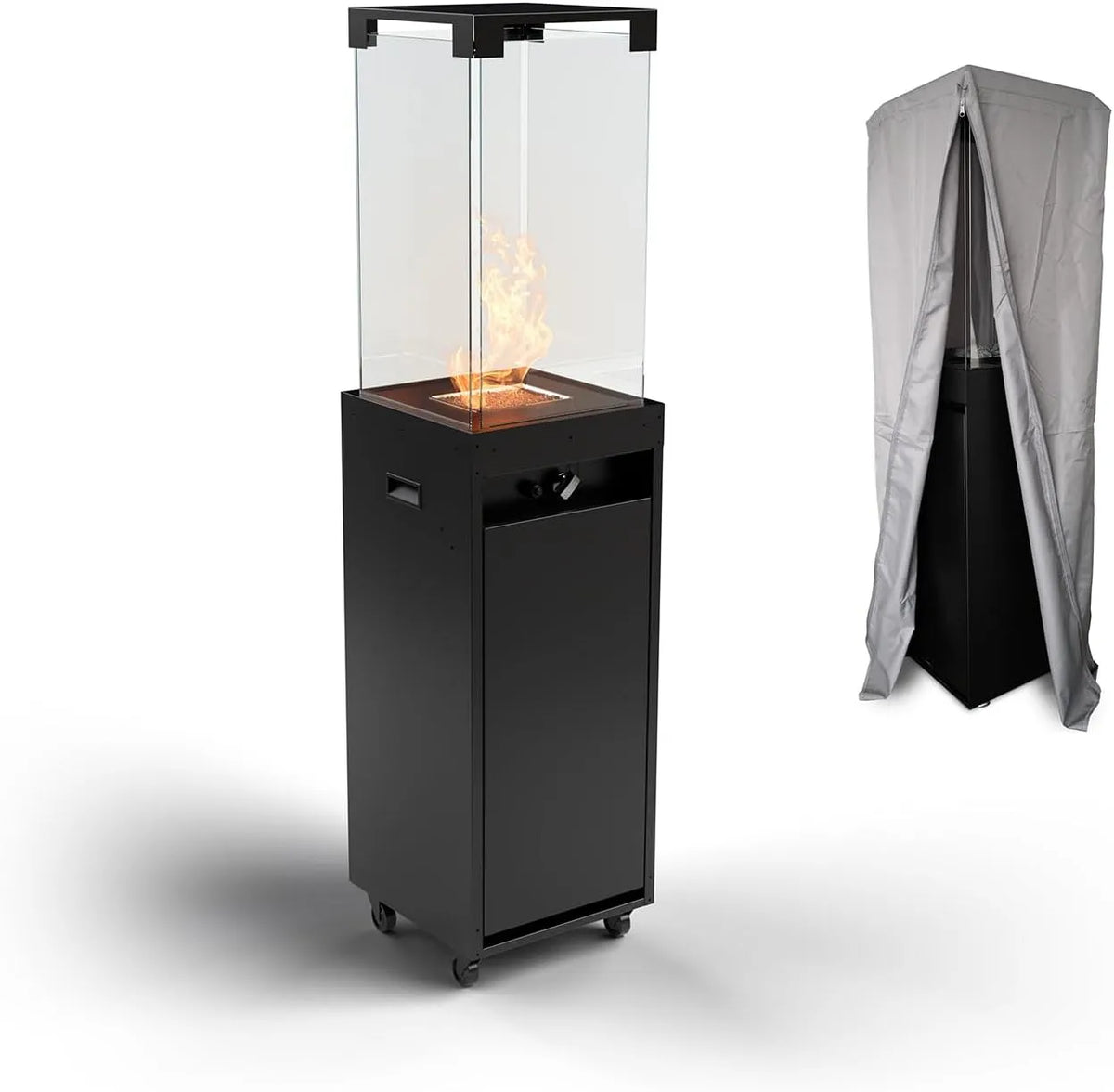 Planika Faro, Foyer Décoratif avec Cheminée pour Jardin, Extérieur, Minimaliste, finition noire, puissance 8kW, Chauffage de Terrasse au Gaz Propane