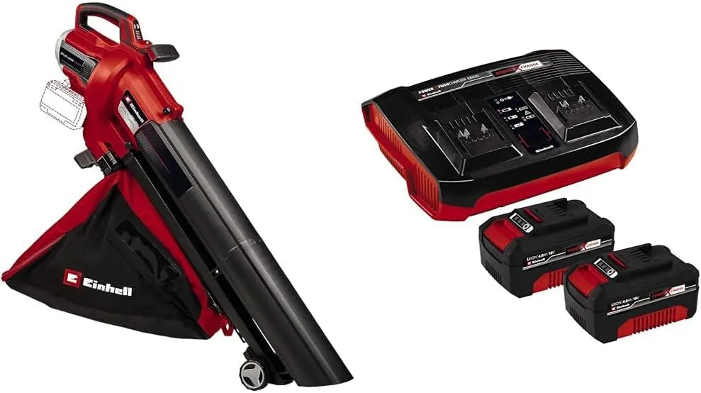 Einhell aspirateur, puissance d'aspiration 740 m³/h max, sac collecteur 45 L, + Twincharger et 2 Batteries 4,0Ah, tension 36 V, jusqu'à 240 km/h