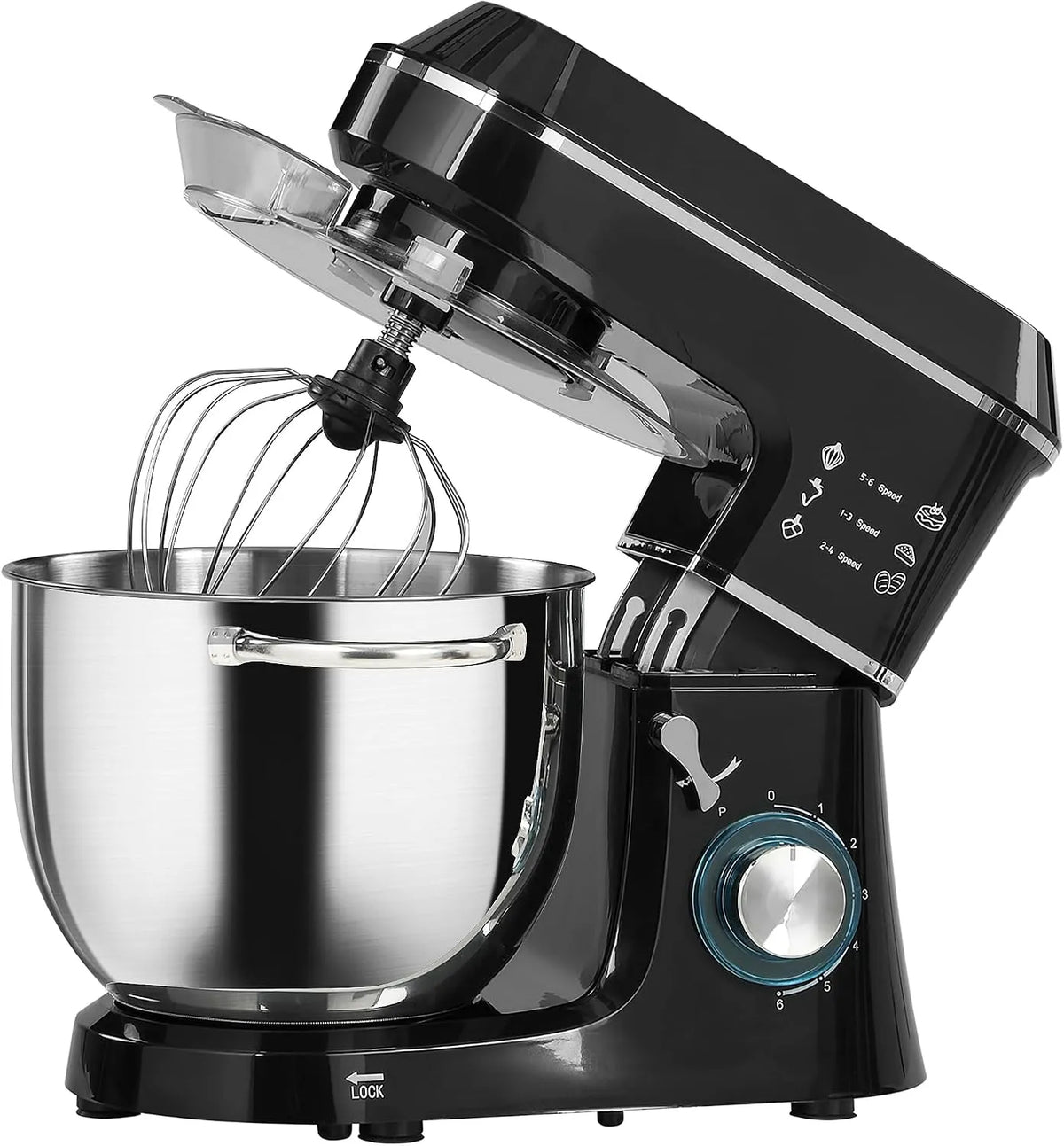 Homcom robot pâtissier, avec bol en inox 7 L, puissance 1400 W, 6 niveaux de vitesse, 6 niveaux de vitesse, fonction pulse, tête inclinable, fouet