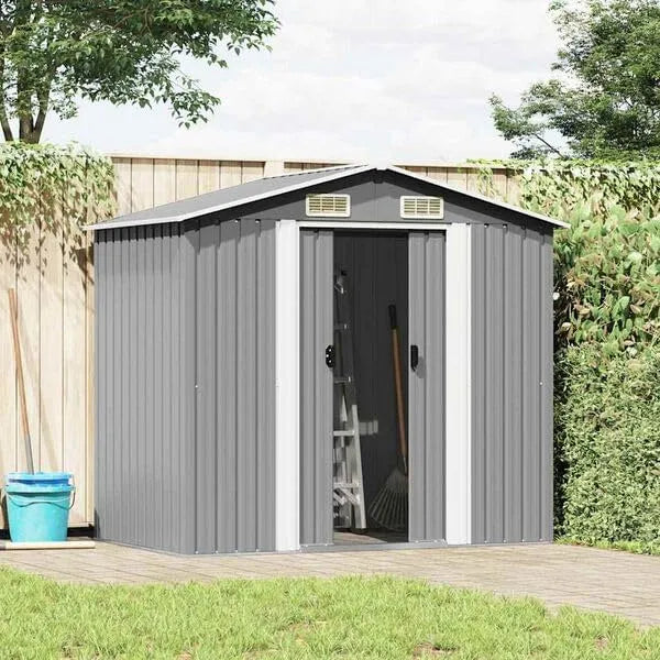Abri de jardin, dimensions 204 x 132 x 186 cm, abri à Outils en métal avec 4 Ouvertures de Ventilation, en métal finition grise