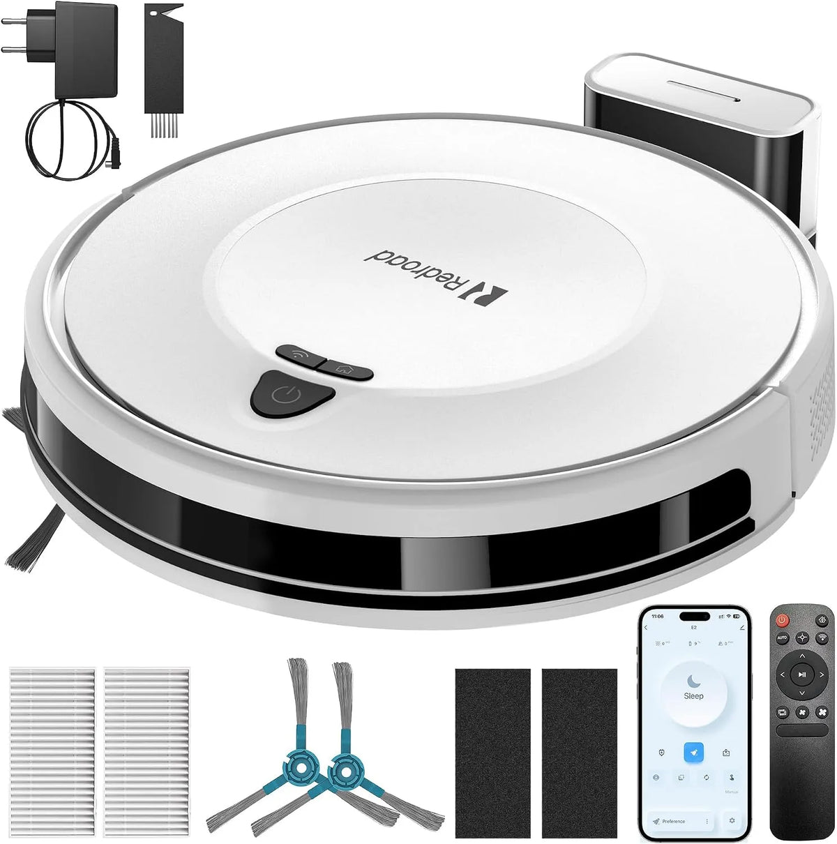 Aspirateur robot 10000, Redroad E2 avec Cartographie Pa, Grand Bac de 660 ML, 150 Minutes d'Autonomie, Voix et Télécommande, Contrôle Via APP