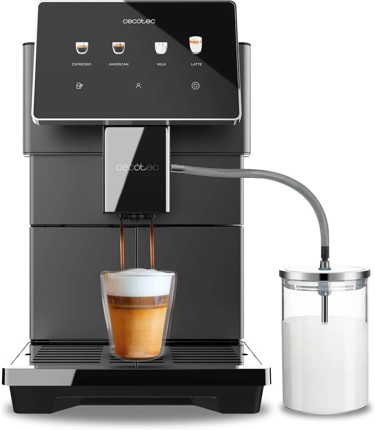 Cecotec machine à café, Superautomatique Cremmaet Tempo avec Écran Tft 7', 1350 W de Puissance, 13 Recettes et jusqu'à 6 Profils Utilisateur
