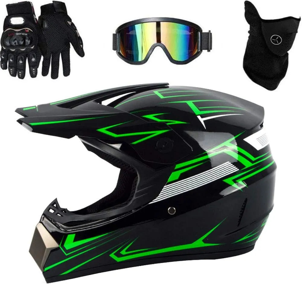 Casque moto, de Motocross, Tout-Terrain Professionnel avec Protection intégrale du Visage, Lunettes et Gants pour Adultes et Enfants