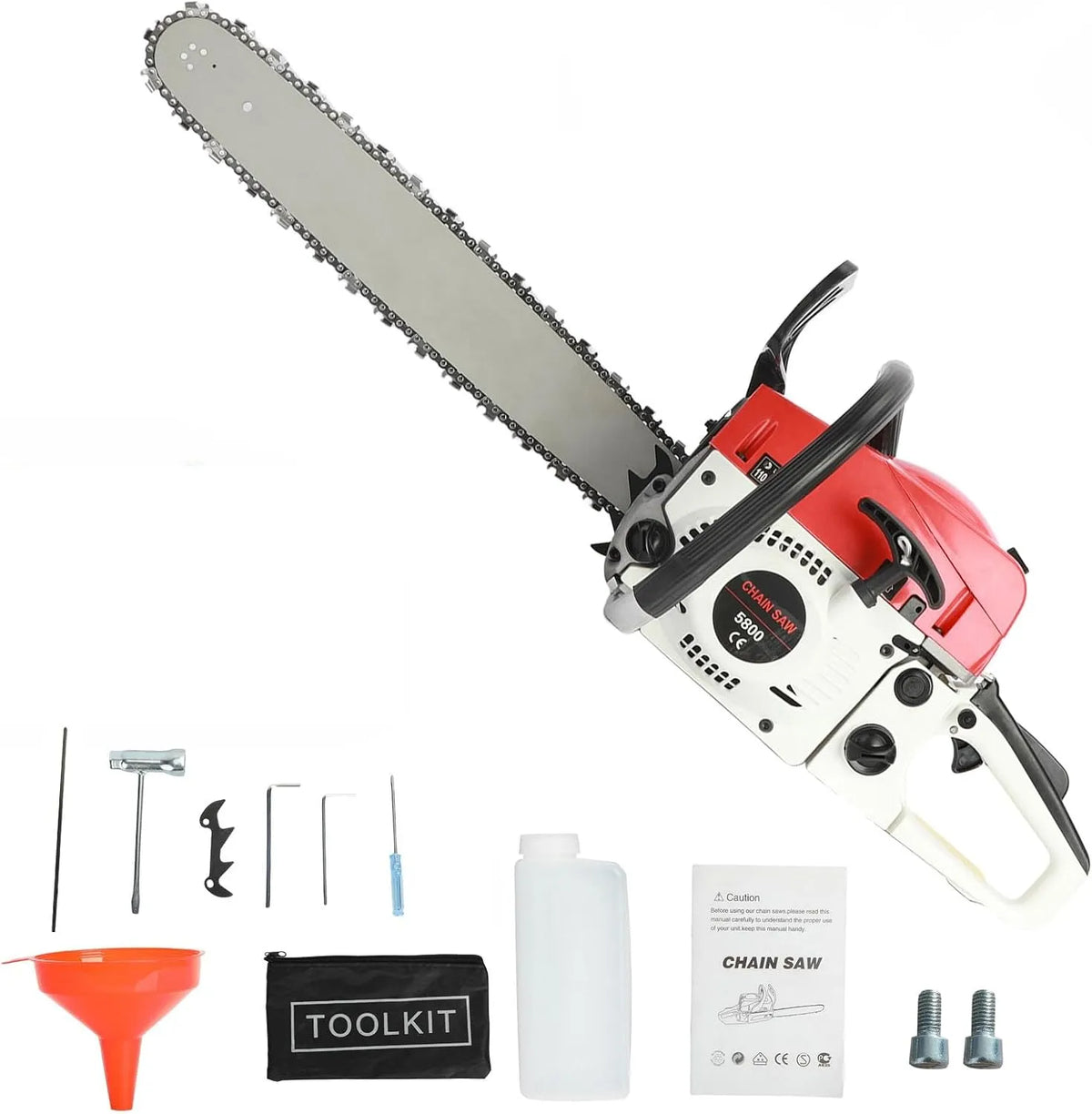 58cc 20 Pouces Tronconneuse Thermique, Bidon d'Huile et Guide 20 pou, Tronçonnage et Affûtage, avec Kit d'Outils