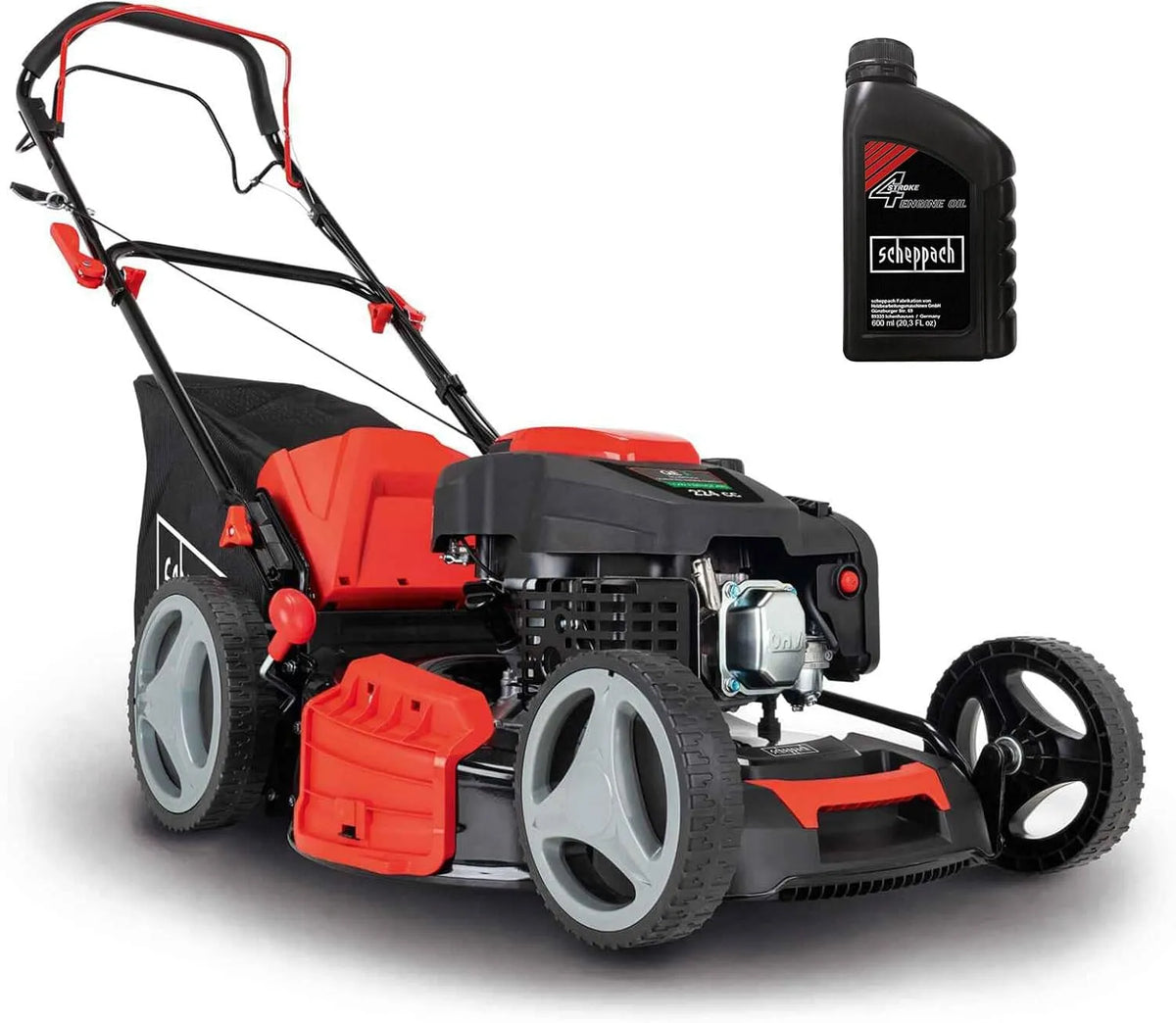 Scheppach tondeuse à gazon MS230-53, Largeur de Coupe 53 cm, Jardins de 1800 m², Fonction Mulching, Huile Incluse, Moteur 4 Temps 6 CV 4400 W