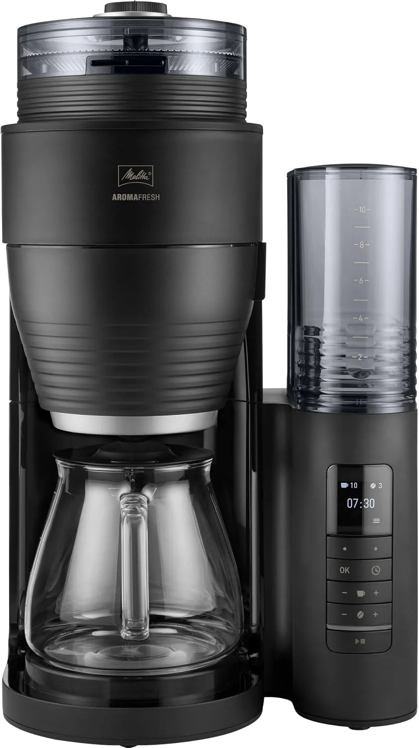 Melitta cafetière 1030-02, à Filtre AromaFresh Glass Pro X Noire, capacité 10 tasses, Double Fonction Minuteur