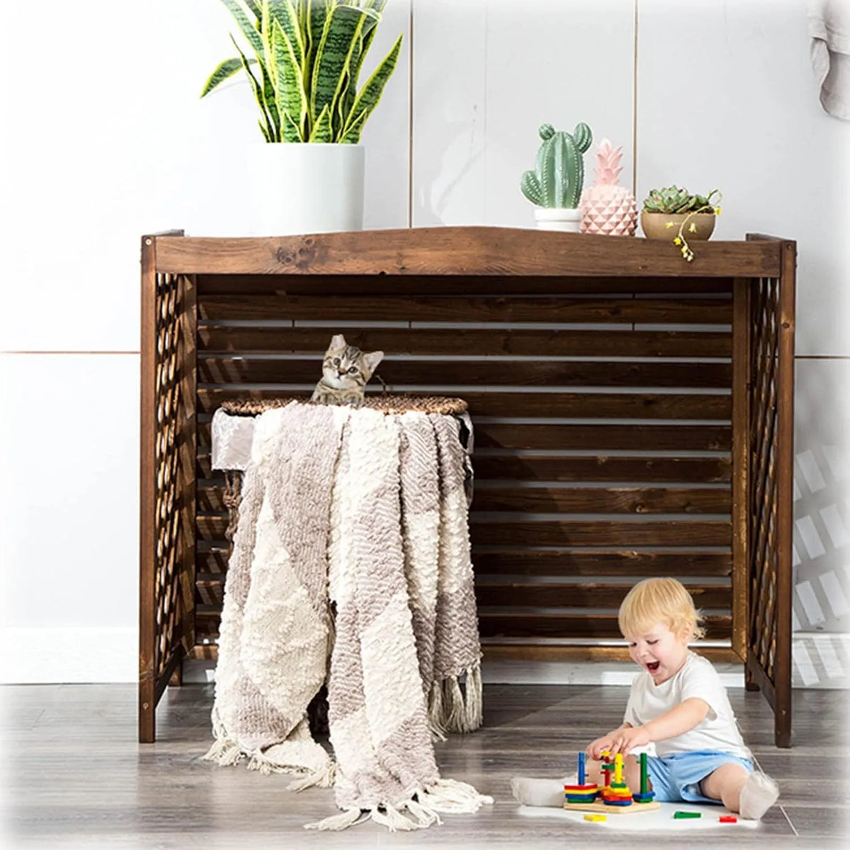Climatiseur Cache, extérieur en Bois Massif, Dimensions: 115 x 54, Cadre de Protection en Bois Durable pour