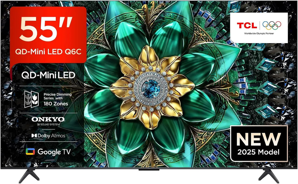 Smart TV 55Q6C 1000nits, 4K HDR, alimenté par Google, contrôle Vocal Mains Libres, système Audio Onkyo 2.1, Motion Clarity Pro 144Hz