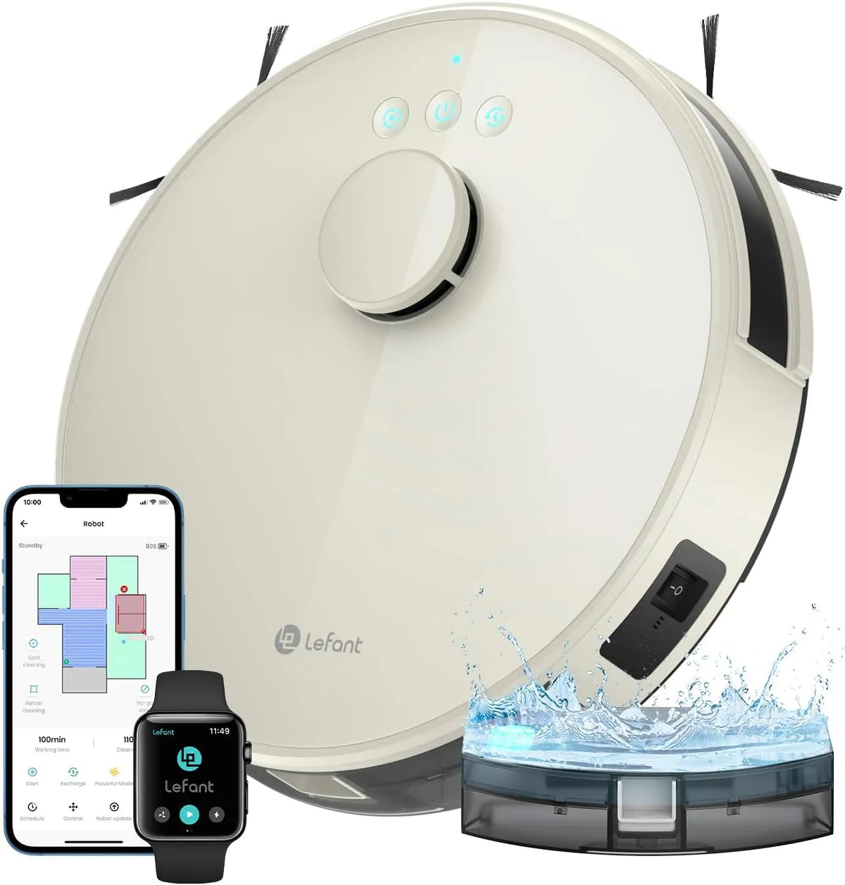 Aspirateur, Lefant M1 Robot Laveur 2 en 1 5500Pa, Navigation LiDAR avec Cartographie Multi-étage, Zones Virtuelles, Commande Alexa, APP, WiFi