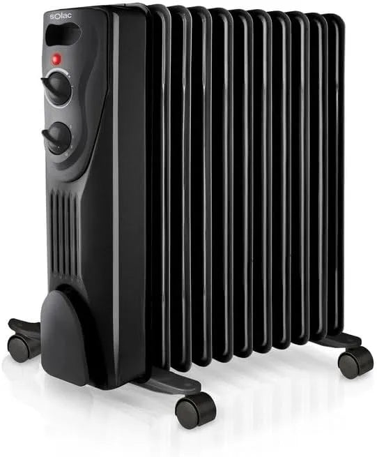 Radiateur Solac, à huile électrique 2300 W, 11 modules, jusqu'à 23 m², 3 niveaux, basse consommation, thermostat réglable, chauffage, finition noire