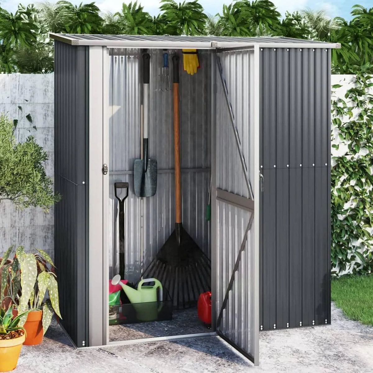Abri de jardin, Anthracite 180,5x97x209,5 cm Acier galvanisé, Remise de Jardin avec Porte, Solution de Stockage Extérieur Cabane de Rangement à Outils
