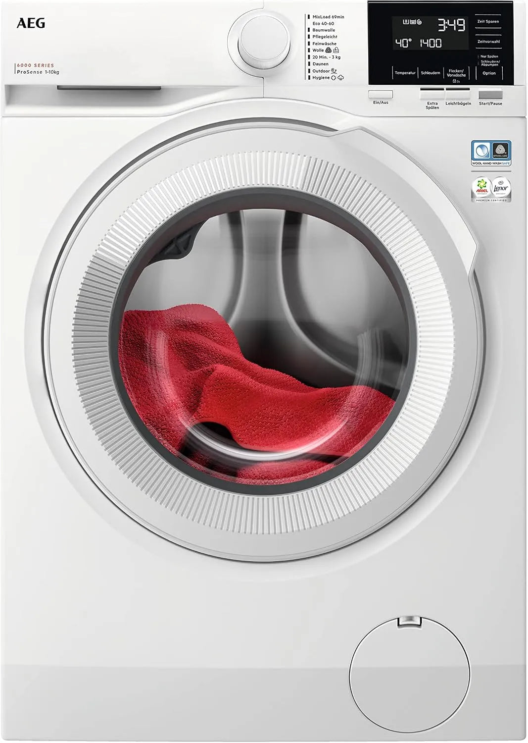 AEG lave-linge LR6F60400, poids 10 kg, 1400 tr/min finition blanche, Fonction recharge, Silencieuse, Quantité automatique, Sécurité enfant