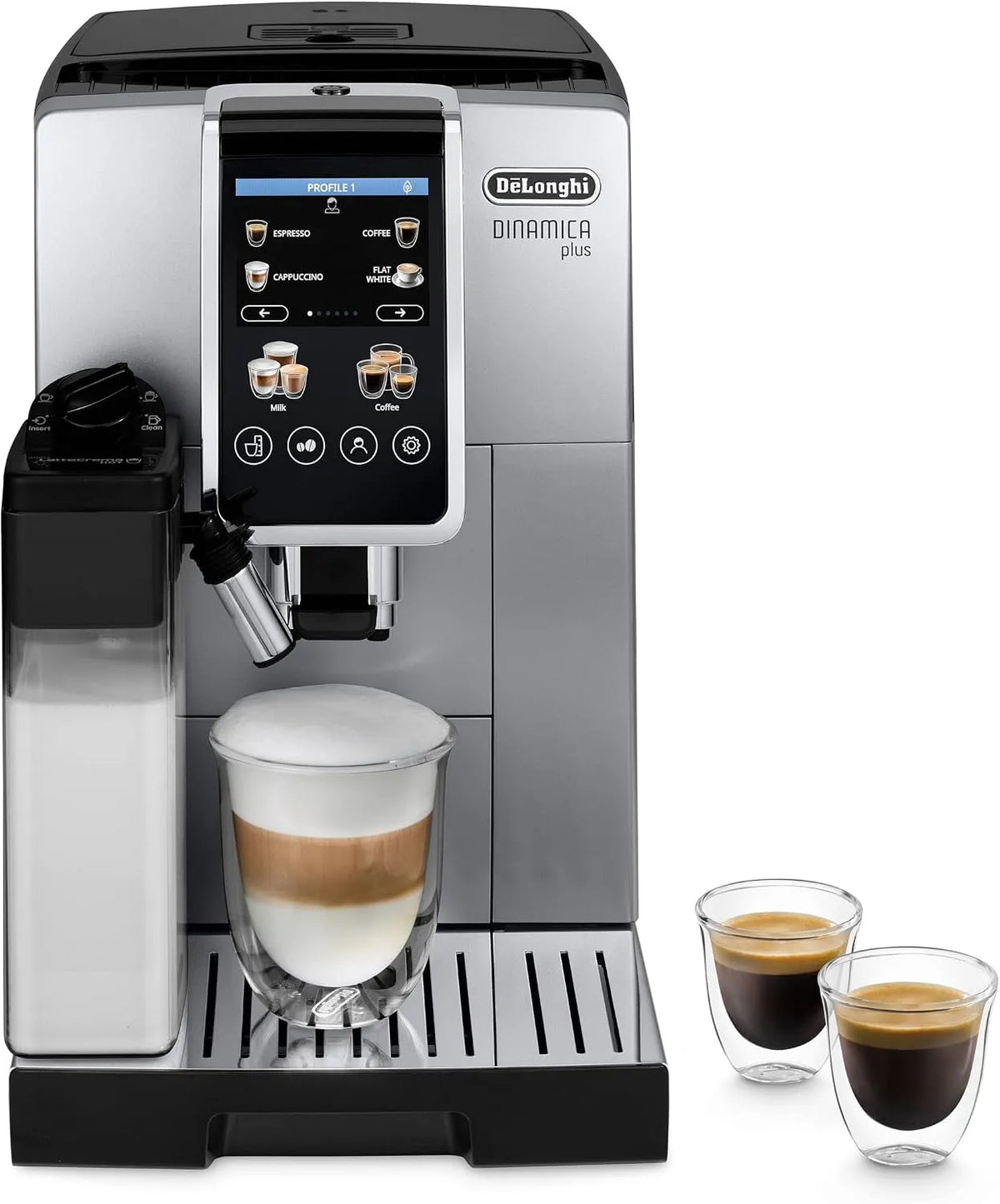 De'Longhi cafetière ECAM380.85.SB, Espresso à Grain avec 24 Recettes, Machine Automatique à Café en Grain, finition argentée, Dinamica Plus, TFT 3,5'
