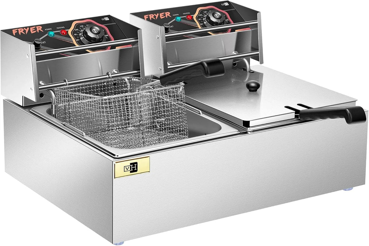 Capacité 20L VIVOHOME Friteuse, avec Technologie Zone Froide professionnelle 5000W Double Compartiment Filtration