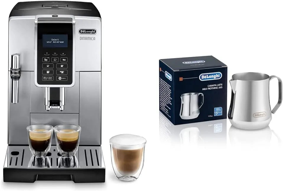 De'Longhi machine expresso ECAM 350.35 SB DLSC060, finition argentée et finition noire & Pichet à lait 350ml, capacité 2L, Dinamica, Acier Inoxydable