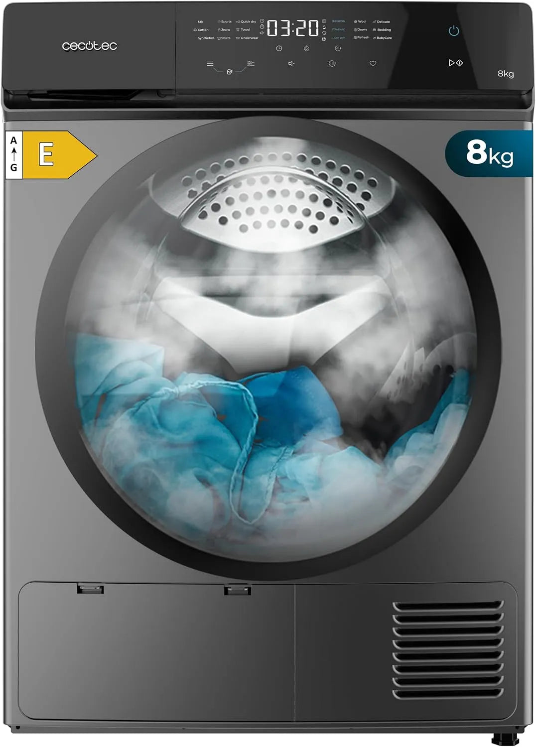 Cecotec sèche-linge 8400, Classe Équivalente A++, à Pompe à Chaleur 8 kg Bolero DressCode Dry Steel, 15 programmes, Repassage Facile, Stop&Go, Inox