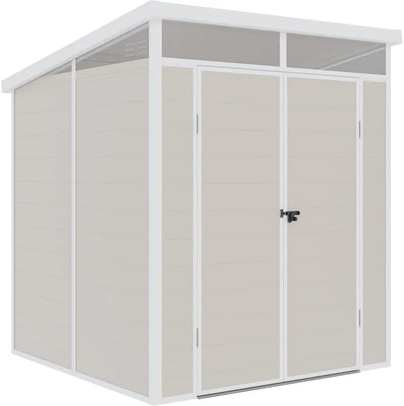 Abri de jardin, Toit Skylight, Monopente en Résine Beige 3,24m², Structure Aluminium Résistante, Double Porte Verrouillable, Plancher Inclus