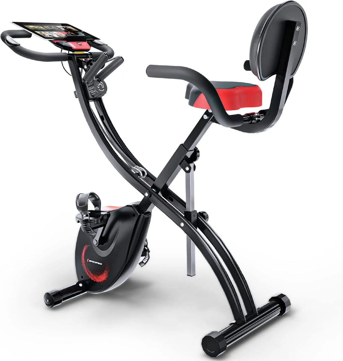 Vélo X100 X150 Sportstech, poignées avec moniteur de pouls, support pour tablette, d'appartement F-Bike et 4 en 1, home trainer pour adultes