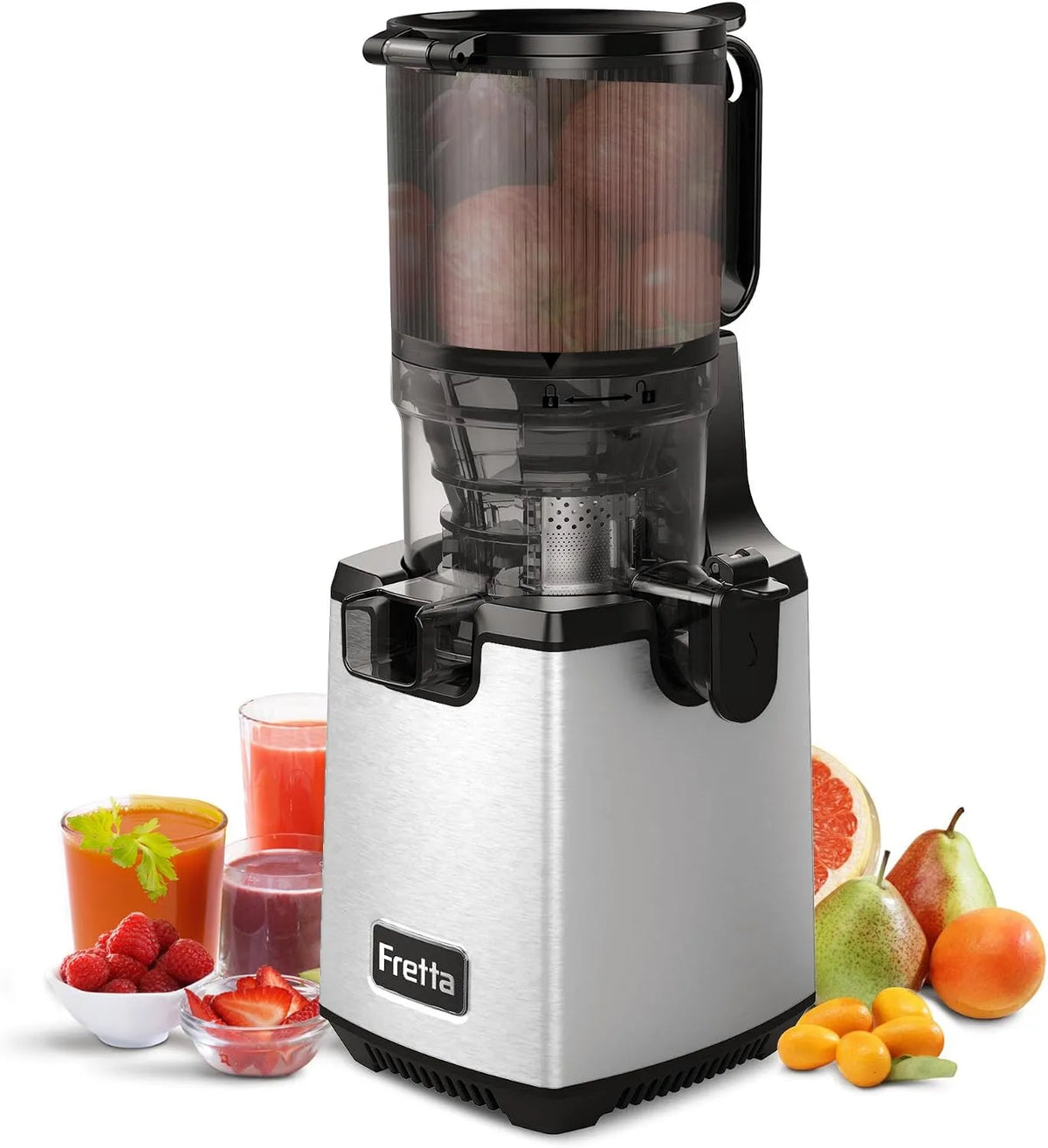 De Jus à Mastication Lente Fretta Extracteurs, puissance 250W, Presse-agrumes Automatique Facile à Nettoyer, Acier Inoxydable, Sans BPA