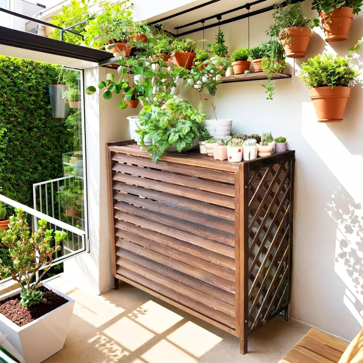 Climatiseur Cache, dimensions 100x44x93cm, Exterieur Bois Housse Extérieur Balcon Clim Bois Support Exterieur Protéger Du Soleil