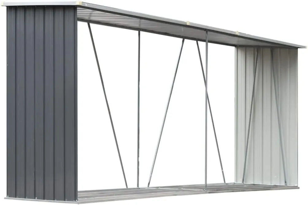 Festnight Abri, dimensions 330x84x152 cm, de Stockage Abri de Chauffage de Bois Acier Galvanisé finition grise