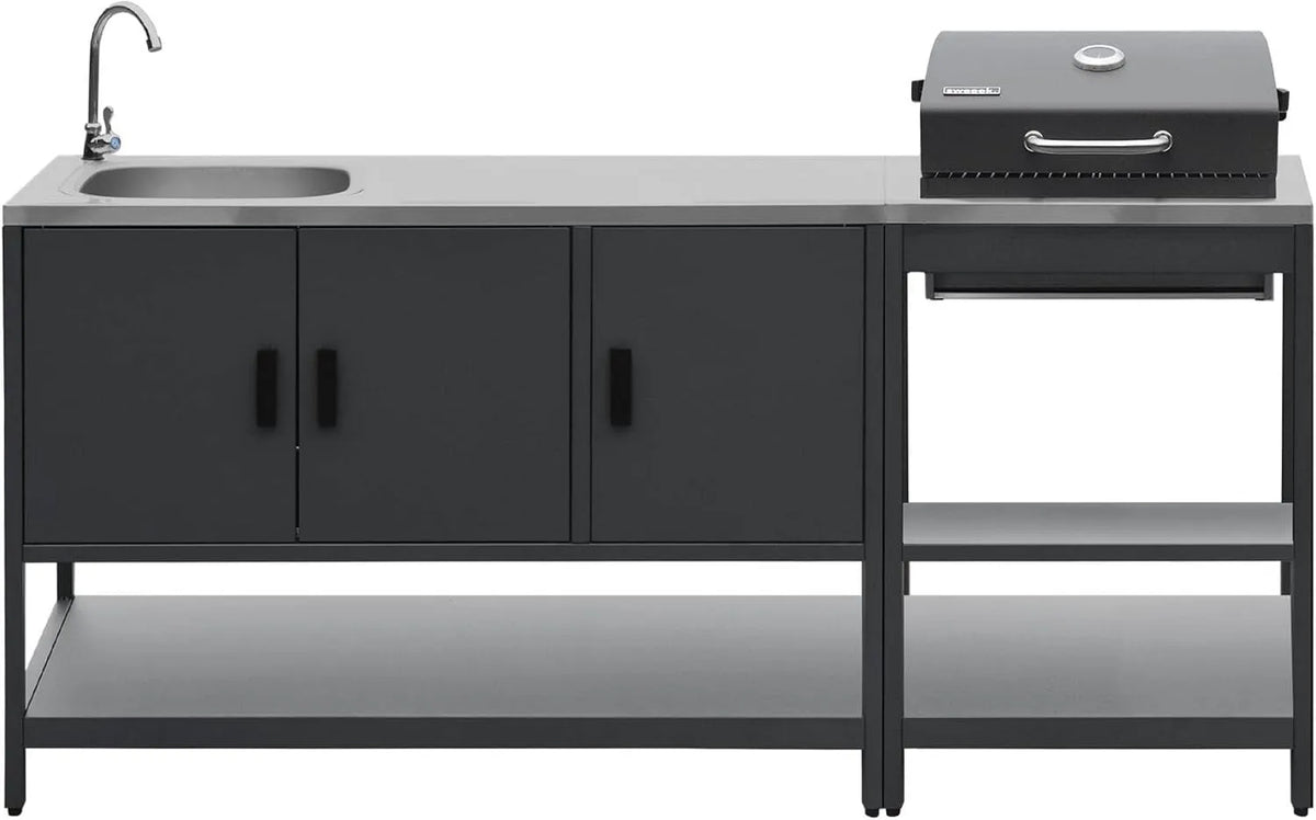 Barbecue, Cuisine extérieure Naxos 2 modules Acier Inoxydable finition noire au Charbon avec évier, sweeek