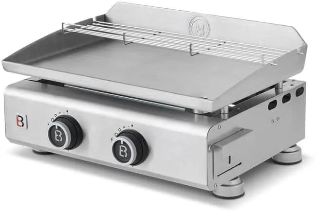 Plaque de cuisson, inox 5 mm, puissance 5,3 kW, dimensions 52 x 34 cm, Plancha gaz inox 2 feux, 6 à 8 convives, BRASERO BY FAVEX