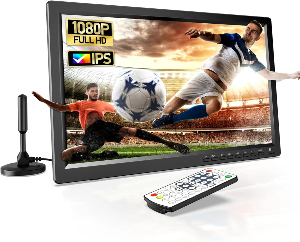 Modèle Portable 15,6 Pouces HD 1080P DVB-T2 Desobry Télévision, TV Camping avec Batterie 3000mAh, USB, pour Caravane, Urgence, Tuner, HDMI, Jardin