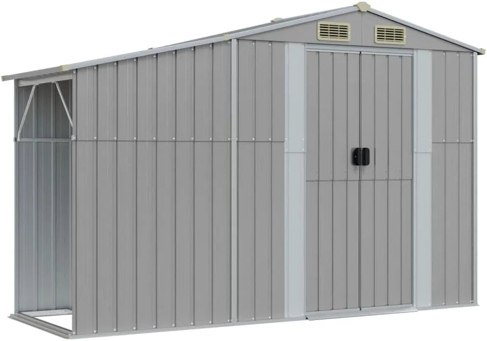 Abri de jardin, housse de poubelle, finition grise 277 x 93 x 179 cm en aiaio galvanisé, abris de jardin, ferme et cour porte-outils