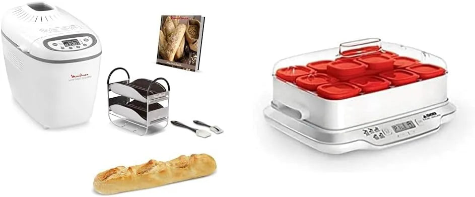 Moulinex machine à pain, 16 programmes, Jusqu'à 1,5 kg de pain frais & Seb Yaourtière 12 pots, Pots verre 140 ml, Home Bread Baguette, Sans BPA