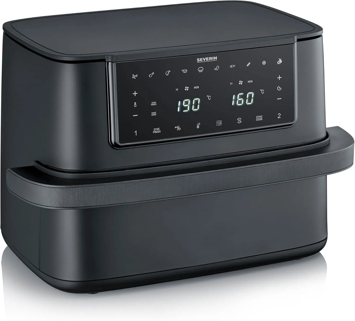 Severin friteuse à air chaud FR 9599, Air fryer à panier modulable de 9 L, chaud « Max Zone Flex », Multicuiseur avec 10 programmes, finition noire