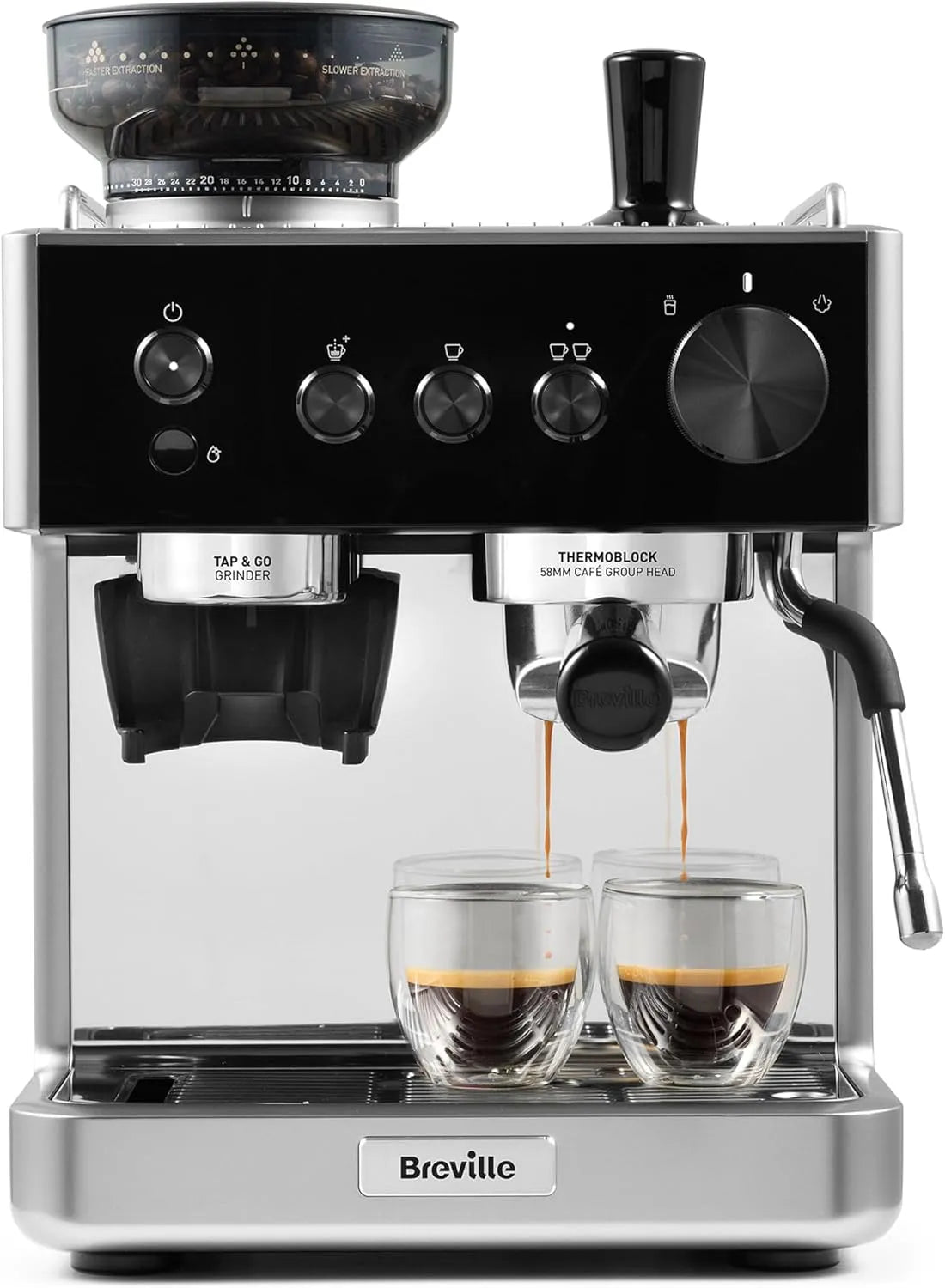 Cafetière VCF186X, Pompe italienne 15 bars, Breville Barista Classic Machine à espresso, à grains avec moulin à café et mousseur à lait intégrés