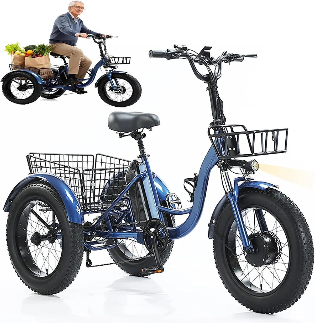 Tricycle électrique 165-195Cm, Charge Maximale De 150Kg, Pour Adultes, Avec Phares, Tableau De Bord Led, Panier De Rangement, Conduite Sans Effort