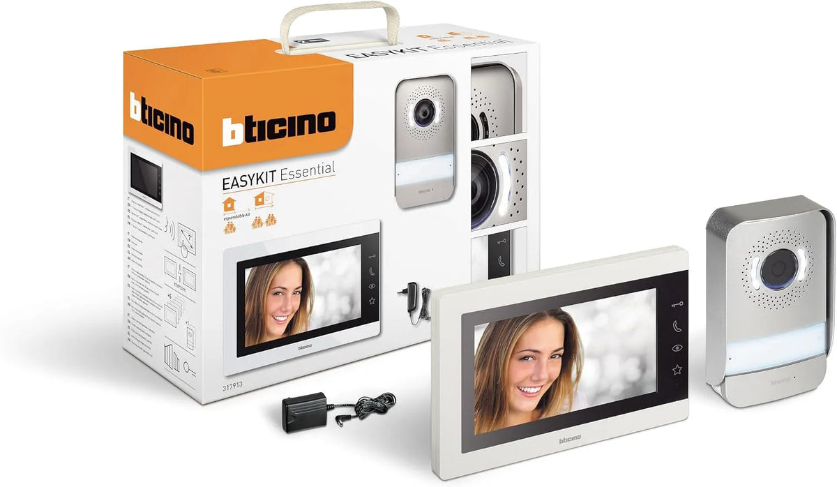 EASYKIT Essential VIDÉOPHONE MONOFAMILIAIRE Plug-in 2 Fils 317913 Bticino, 1 Moniteur intérieur 7' Couleur Mains Libres, Sonnette et caméra