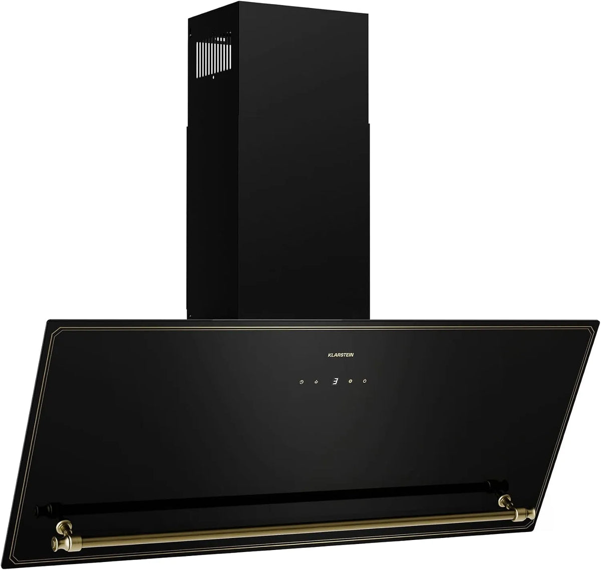 Klarstein hotte aspirante, 90cm Hotte Cuisine Inclinée, Silencieuse 52 dB, Débit 400 m³/h, Victoria, Écran LED, A++ Énergie, finition noire & Or