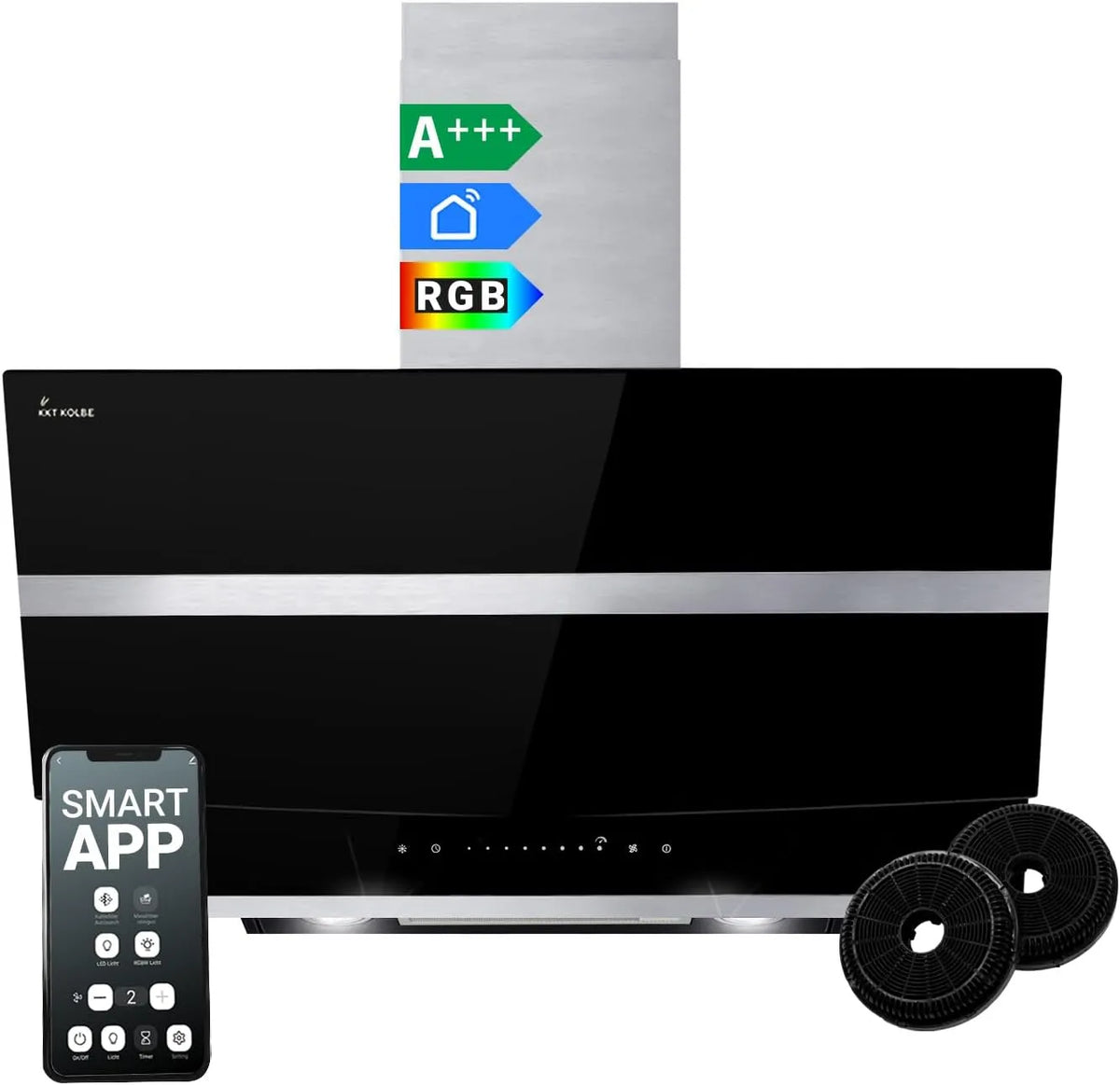 Hotte aspirante HERMES8005SM KKT KOLBE |, cuisine 80 cm, Hotte Murale Inclinées, acier inoxydable, WiFi, arrête automatiquement, éclairage LED RVB